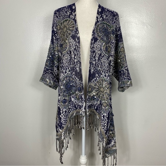 SOFT SURROUNDINGS Emory Cardi SEQUIN FRINGE JACKET EMBROIDERY Cardigan - Picture 2 of 12